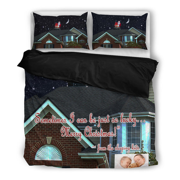 Santa Claus Christmas Gifts down your Chimney Bedding Set