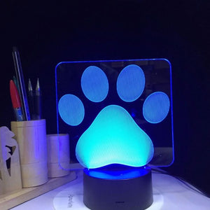 Colorful Dog Paw 3D Table LED Lamp