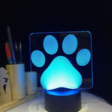Colorful Dog Paw 3D Table LED Lamp