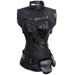 Steampunk Boned Corset Leather Gothic Cosplay Outfit (Halloween)