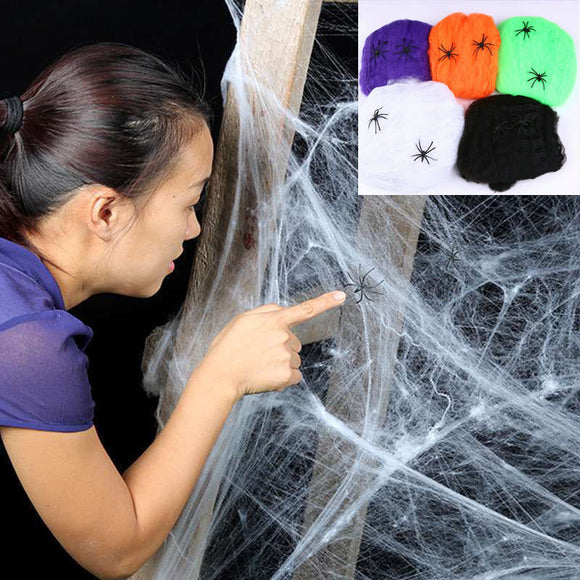 White Stretchy Spider Web Decoration (Halloween horror)